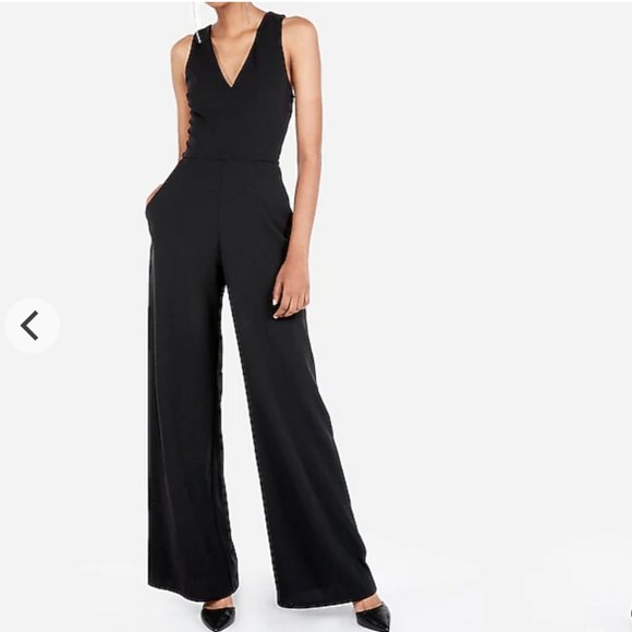 Express Pants - Cross Back Wide Leg Black Wedding Express Jumpsuit